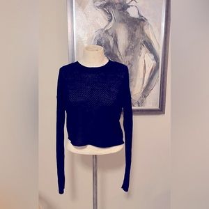 New Mock Neck Crop Pullover Sweater In Black Size M
